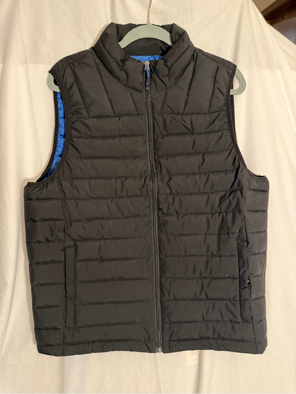 #409 Hawke & Co Black Quilted Puffer Vest with Blue Trim